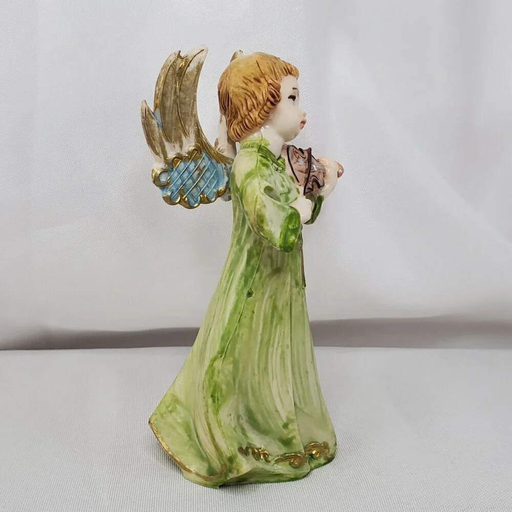VTG Fontanini Plastic Depose Italy Angel #163 Green Figurine Playing Violin